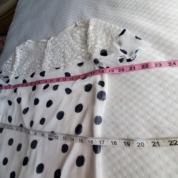 Karl Lagerfeld Paris Dress Womens‎ 10 Sheath Ivory Navy Polka Dot Lace Ruffle - Picture 14 of 16